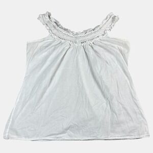 Passport White Crochet Lace Ruffle Tank Top Womens Size Large Boho Chic Beach